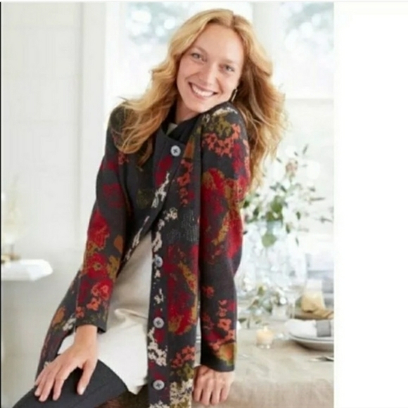 J Jill Madison Womens Cardigan Sweater Duster Knit Floral Boho Wool Alpaca Sz XS - Picture 4 of 12
